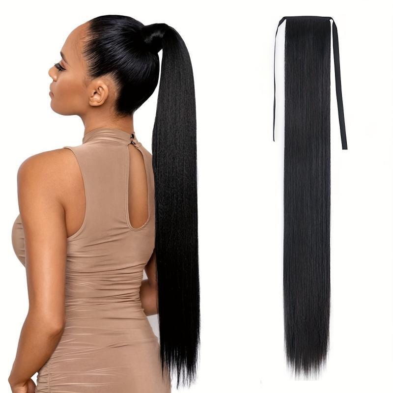 28 Cm Long Straight Hair Ponytail Extensions With Ties Clip In Hair Extensions