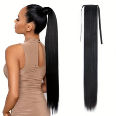 28 Cm Long Straight Hair Ponytail Extensions With Ties Clip In Hair Extensions