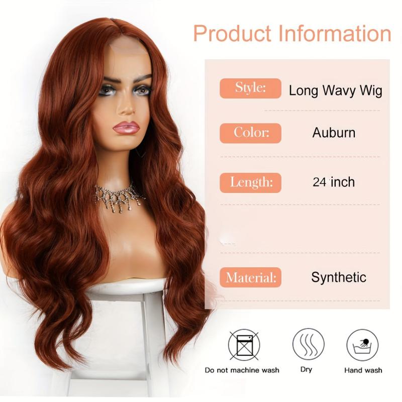 Curly Wavy T Part Lace Front Wig Orange 60cm Natural Looking Synthetic Fiber