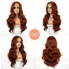 Curly Wavy T Part Lace Front Wig Orange 60cm Natural Looking Synthetic Fiber