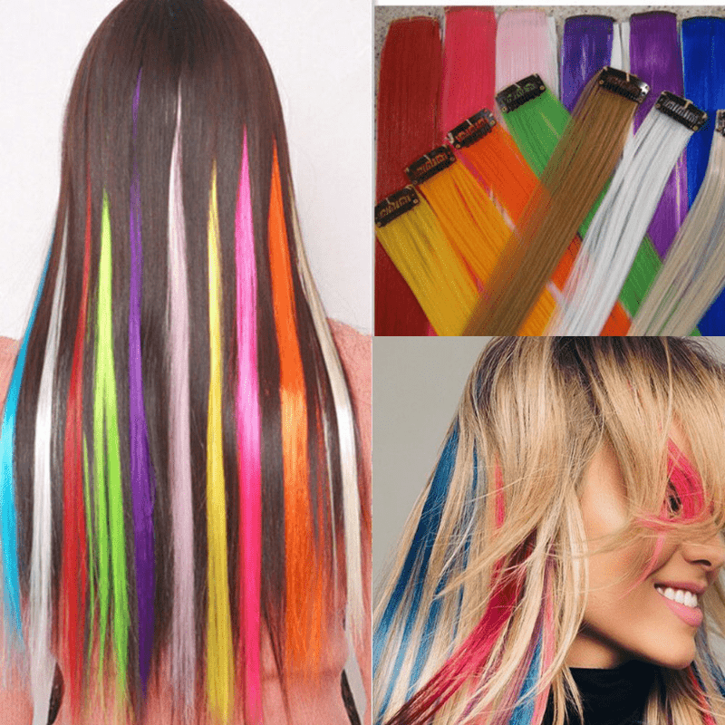 Colorful Straight Hair Pieces Clip In Extensions