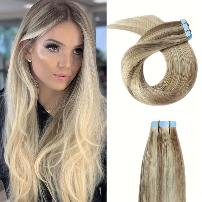 20pcs Long Curly Human Hair Tape In Extensions - Natural Look for Daily Use