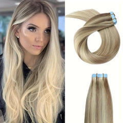 20pcs Long Curly Human Hair Tape In Extensions - Natural Look for Daily Use