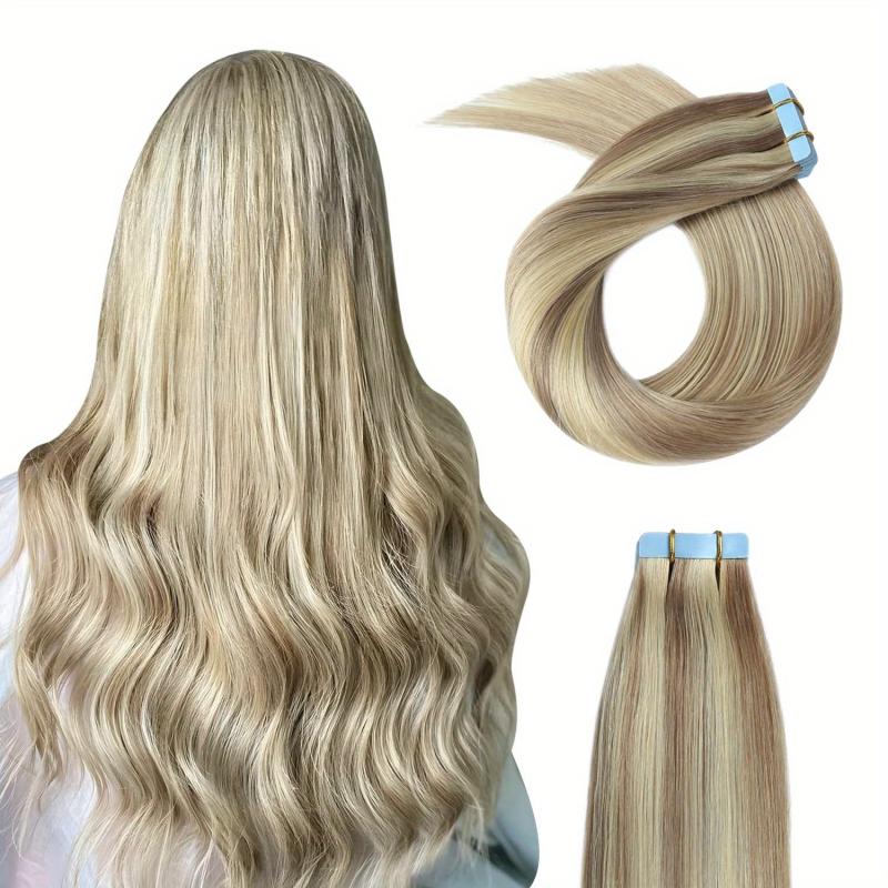 20pcs Long Curly Human Hair Tape In Extensions - Natural Look for Daily Use