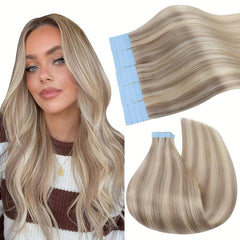20pcs Long Curly Human Hair Tape In Extensions - Natural Look for Daily Use