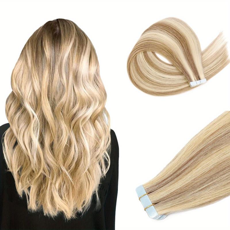 20pcs Long Curly Human Hair Tape In Extensions - Natural Look for Daily Use