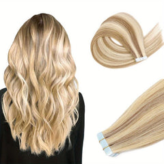 20pcs Long Curly Human Hair Tape In Extensions - Natural Look for Daily Use