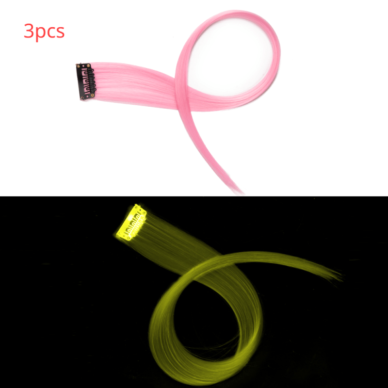 3pcs Luminous Clip In Hair Extensions Long Straight for Party Cosplay Halloween