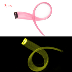 3pcs Luminous Clip In Hair Extensions Long Straight for Party Cosplay Halloween