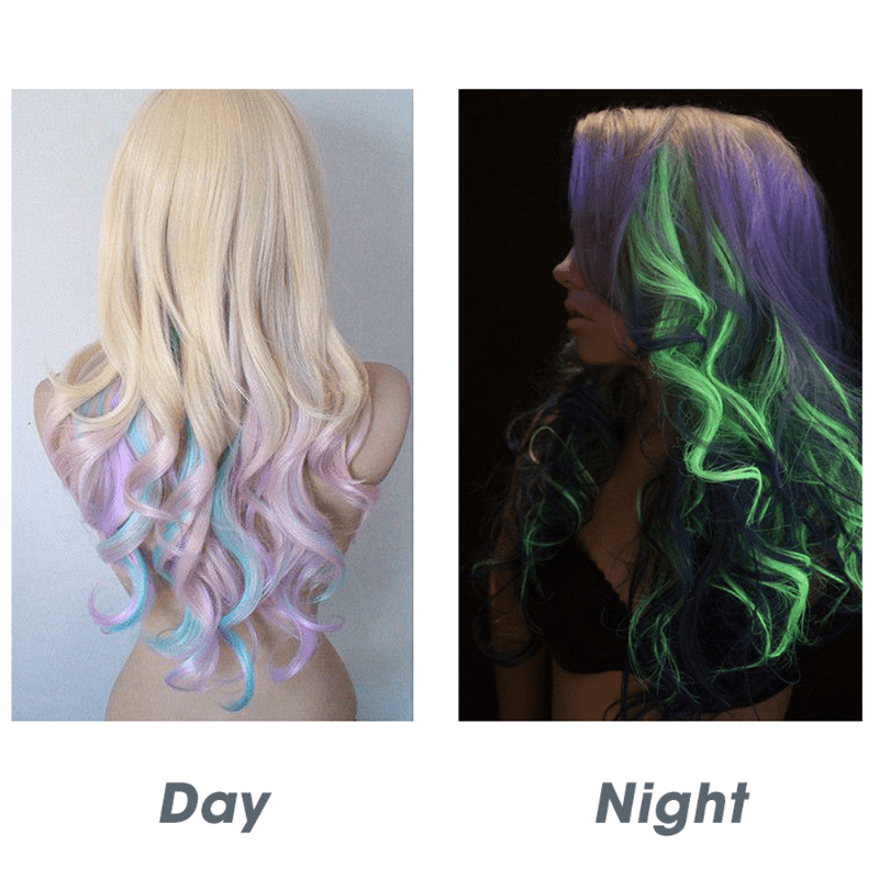3pcs Luminous Clip In Hair Extensions Long Straight for Party Cosplay Halloween