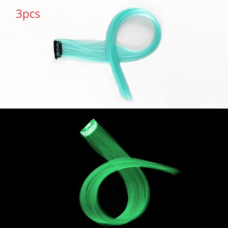 3pcs Luminous Clip In Hair Extensions Long Straight for Party Cosplay Halloween