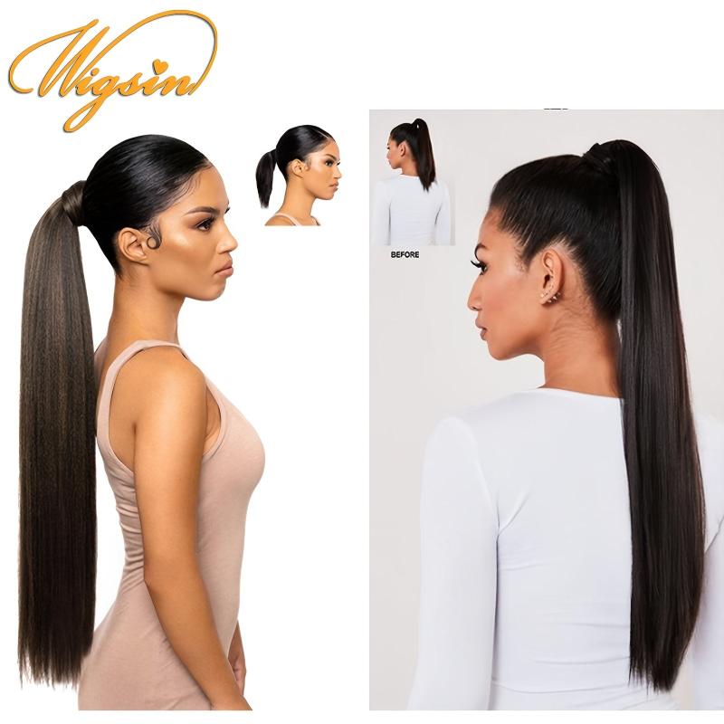 Long Straight Blonde Drawstring Ponytail Hairpiece Hair Extension