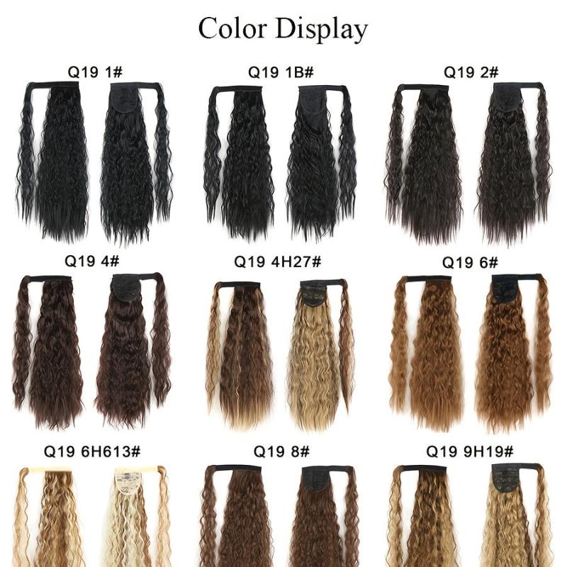 Long Corn Wave Ponytail Extension Wavy Synthetic Wrap Around Ponytail Hairpiece