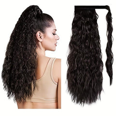 Long Corn Wave Ponytail Extension Wavy Synthetic Wrap Around Ponytail Hairpiece