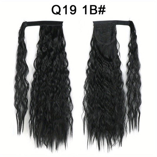 Long Corn Wave Ponytail Extension Wavy Synthetic Wrap Around Ponytail Hairpiece