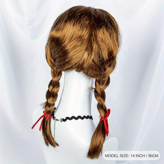 Brown Long Wig With Bangs 2 Ponytails Synthetic Wig For Halloween Cosplay