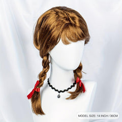 Brown Long Wig With Bangs 2 Ponytails Synthetic Wig For Halloween Cosplay