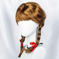 Brown Long Wig With Bangs 2 Ponytails Synthetic Wig For Halloween Cosplay