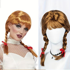 Brown Long Wig With Bangs 2 Ponytails Synthetic Wig For Halloween Cosplay