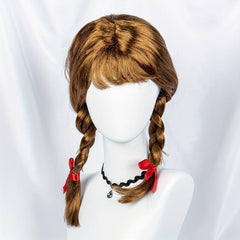 Brown Long Wig With Bangs 2 Ponytails Synthetic Wig For Halloween Cosplay