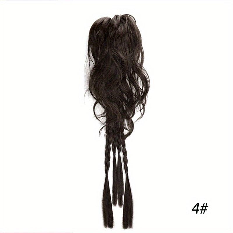 Short Straight Synthetic Ponytail With Braids
