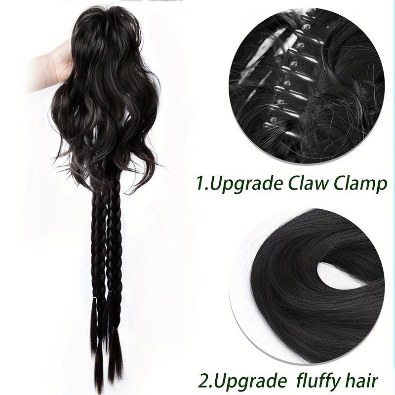 Short Straight Synthetic Ponytail With Braids