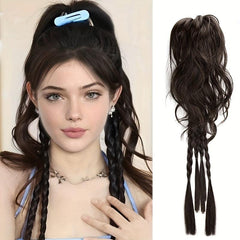Short Straight Synthetic Ponytail With Braids