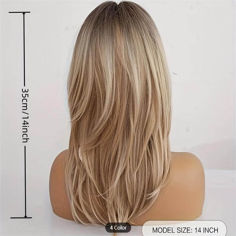 Long Blonde Wig Bangs Dark Roots Layered Synthetic Hair