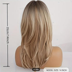 Long Blonde Wig Bangs Dark Roots Layered Synthetic Hair