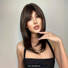 Long Blonde Wig Bangs Dark Roots Layered Synthetic Hair