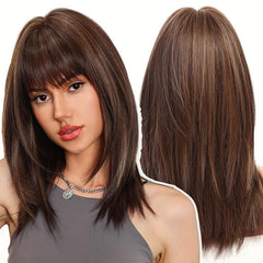 Long Blonde Wig Bangs Dark Roots Layered Synthetic Hair