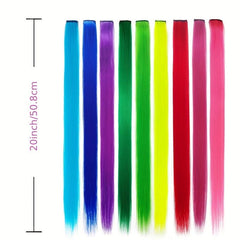 10Pcs Colored Hair Extensions Straight Hairpiece Party Highlights