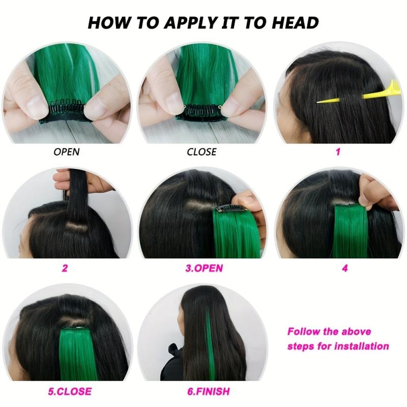 10Pcs Colored Hair Extensions Straight Hairpiece Party Highlights