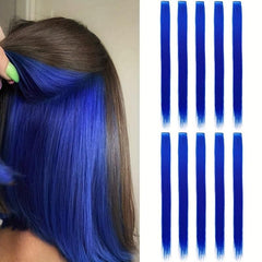 10Pcs Colored Hair Extensions Straight Hairpiece Party Highlights