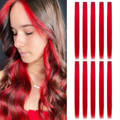 10Pcs Colored Hair Extensions Straight Hairpiece Party Highlights