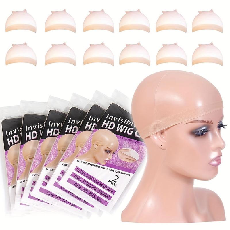 12 PCS HD Wig Caps For Women Skin Thin Invisible Nylon Stocking HD Wig Caps