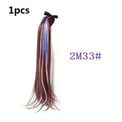 Long Straight Ponytail Hair Extension Brown Highlight Heat Resistant