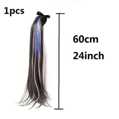 Long Straight Ponytail Hair Extension Brown Highlight Heat Resistant