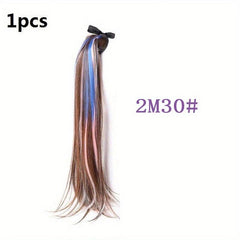 Long Straight Ponytail Hair Extension Brown Highlight Heat Resistant