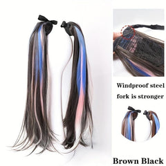 Long Straight Ponytail Hair Extension Brown Highlight Heat Resistant