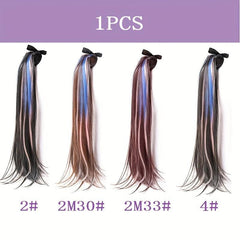 Long Straight Ponytail Hair Extension Brown Highlight Heat Resistant