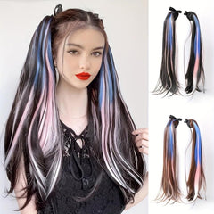 Long Straight Ponytail Hair Extension Brown Highlight Heat Resistant