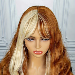 Long Wavy Curly Colored Wigs With Bangs Purple Omber Gray Synthetic Wig
