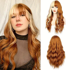 Long Wavy Curly Colored Wigs With Bangs Purple Omber Gray Synthetic Wig