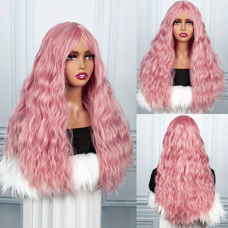 Long Wavy Curly Colored Wigs With Bangs Purple Omber Gray Synthetic Wig