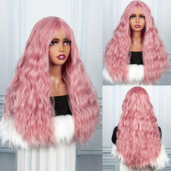 Long Wavy Curly Colored Wigs With Bangs Purple Omber Gray Synthetic Wig