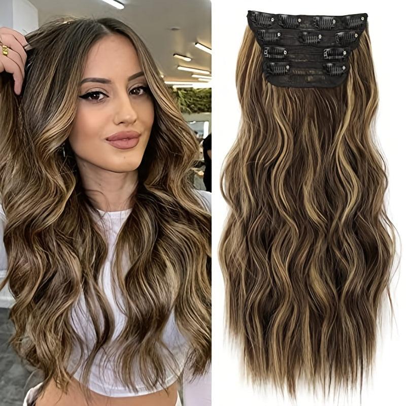 4pcs Water Wavy Clip In Hair Extensions Synthetic Hairpieces