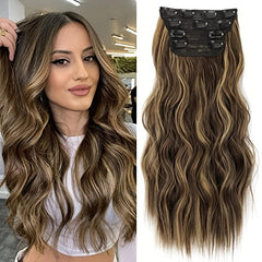 4pcs Water Wavy Clip In Hair Extensions Synthetic Hairpieces