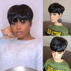 Natural Pixie Cut Wig with Bangs for Women Synthetic Hair Replacement