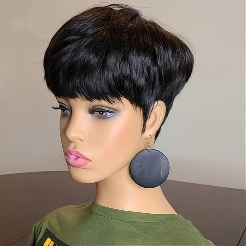 Natural Pixie Cut Wig with Bangs for Women Synthetic Hair Replacement